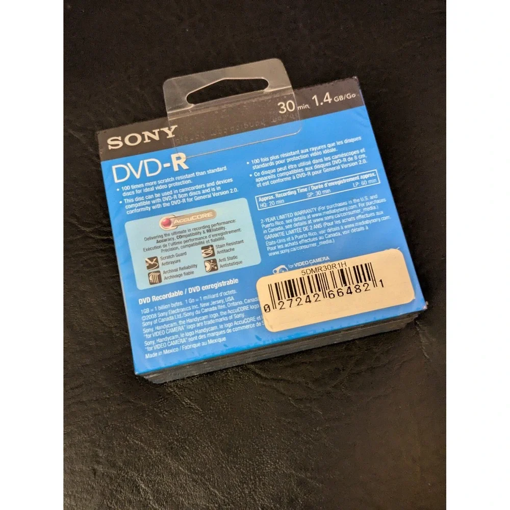Sony Handycam DVD-R 8cm 1.4GB 30min Blank Discs AccuCORE 5 Pack 5DMR30R1H Sealed